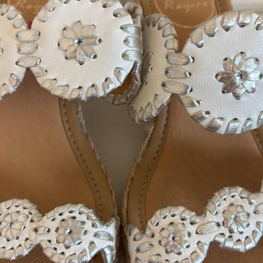Jack Rodgers Espadrille Wedge Sandal Silver and White Size 6 - Picture 4 of 7